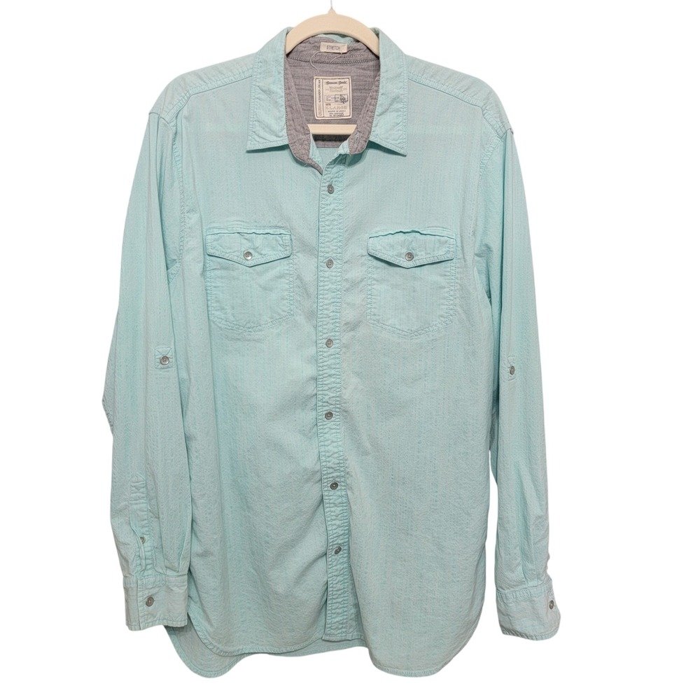 Colours Alexander Julian Button Up Mens XL‎ Aqua Stretch Roll Tab Long Sleeve